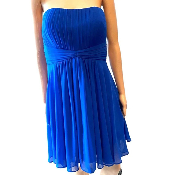 Bill Levkoff Bridal maid Strapless Pleated Prom blue Evening wear dress size 14 - Picture 1 of 6